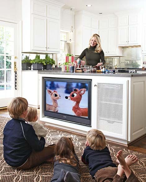 The ultimate way of incorporating kids in the kitchen? A bit drastic but pretty awesome too #springintothedream Tv In Kitchen, A Tv, Kitchen Space, Traditional House, The Floor, My Dream Home, Future House, Exterior Design, Layout Design