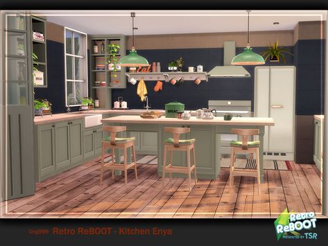 ung999's Retro ReBOOT_Kitchen Enya Pt. 1 Sims 4 Retro, Cubby Wall Shelf, Dining Painting, Cubby Wall, Indigo Walls, Black White Bedrooms, 80s Home, Sims 4 Kitchen, Black White Kitchen