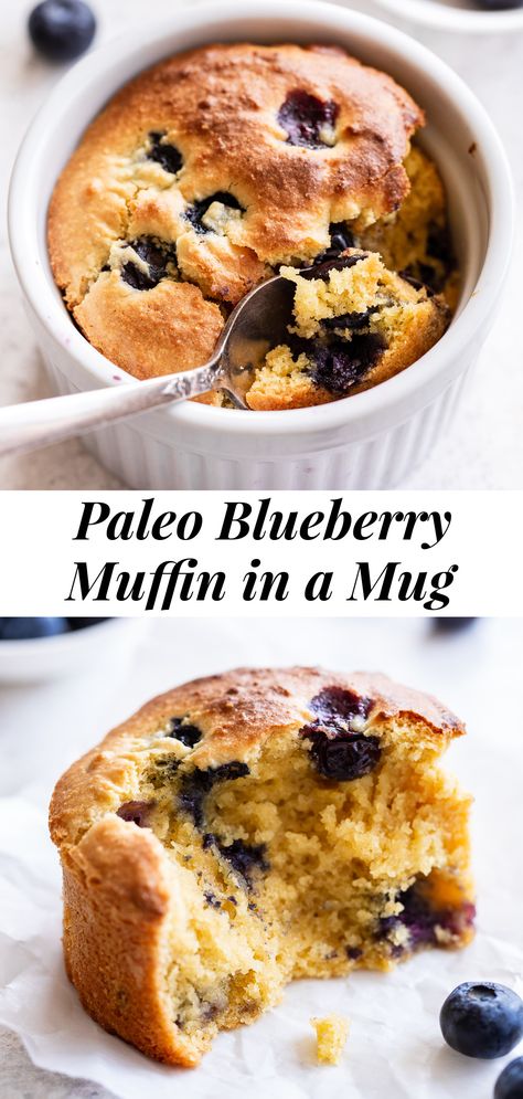 Paleo Lemon Blueberry Muffins, Blueberry Muffin In A Mug, Paleo Baking Powder, Paleo Muffin Recipes, Paleo Blueberry Muffins, Bakery Style Blueberry Muffins, Paleo Running Momma, Keto Blueberry Muffins, Muffin In A Mug