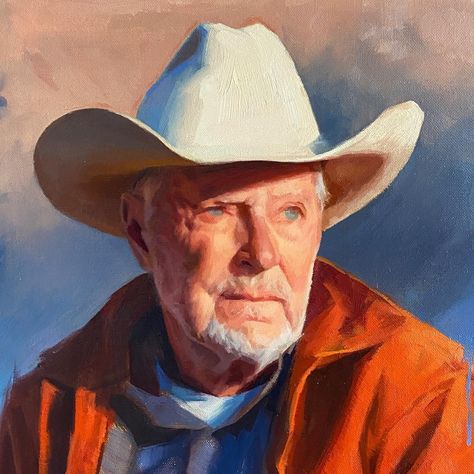 Cowboy Portrait Painting, Cowboy Oil Painting, Cowboy Paintings, Painting Motifs, Cowboy Portrait, Dark Western, Cowboy Painting, Art Knowledge, Cowboy Artists