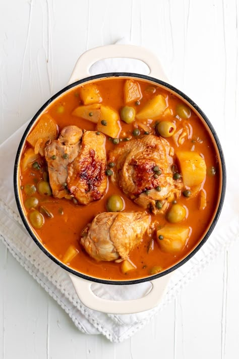 Chicken Fricasse Recipe, Chicken Francaise Recipe, Cuban Chicken, Chicken Stew Recipe, Pollo Recipe, Chicken And Potato, Chicken Fricassee, Cuban Dishes, Potato Stew