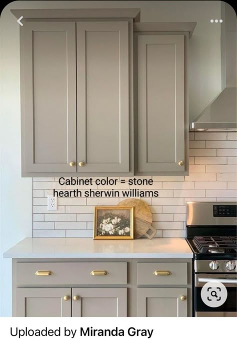 Tope Color Cabinets, Tan Grey Kitchen Cabinets, Pairing Kitchen Cabinets, Greige Kitchen Island White Cabinets, Beige Kitchen With Gold Handles, Cabinet Color With Gray Countertop, White Kitchen Cabinet Wall Color, Brownish Granite Countertops, Kitchen Cabinet Colors With Dark Counter