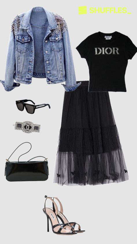 This gorgeous tulle skirt and tshirt make a stylish and elegant spring summer outfit. Can be worn: party, streetwear, date, club , going out , shopping, evening and more. #outfitinspo #skirtoutfit #elegant #springsummeroutfit #vibes #streetwear Dior Vibes, Skirt And Tshirt, Spring Summer Aesthetic, Fashion Trend Board, Denim Jacket Outfit, Street Trends, Over 50 Womens Fashion, Fashion Group, Create Outfits