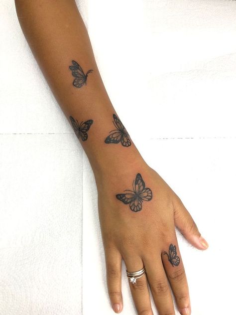 Wrist Hand Tattoo, Guadalupe Tattoo, Butterfly Tattoos On Arm, Butterfly Hand Tattoo, Butterfly Wrist Tattoo, Key Tattoo, Hand And Finger Tattoos, Cute Hand Tattoos, Pretty Hand Tattoos