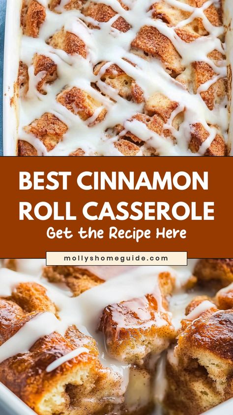 Indulge in the ultimate comfort food with this delicious cinnamon roll casserole. Layers of gooey cinnamon rolls baked to perfection, topped with a sweet glaze that melts in your mouth. The perfect dish for brunch with friends or a cozy weekend morning at home. Easy to make and sure to impress, this cinnamon roll casserole is a crowd-pleaser that will have everyone coming back for more. Enjoy the warm, comforting flavors of cinnamon and sugar in every decadent bite. Cinnamon Roll Casserole Homemade, Recipes With Grands Cinnamon Rolls, Easy Christmas Morning Breakfast Sweet, Cinnabon Cinnamon Roll Casserole, Homemade Cinnamon Roll Casserole, Leftover Cinnamon Rolls What To Do With, Things To Make With Cinnamon Rolls, Cinnamon Rolls Casserole Easy, Make Ahead Cinnamon Roll Casserole