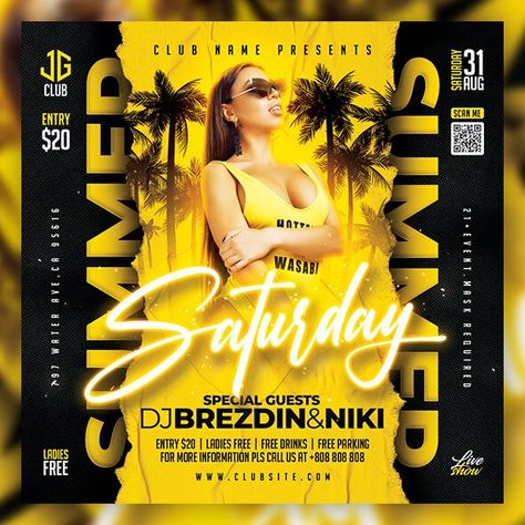 Free Club Flyer, Party Flyers Design, Club Flyer Design, Party Poster Design, Party Design Poster, Dj Party Flyer, Party Flyer Design, Summer Party Flyer, Night Club Flyer