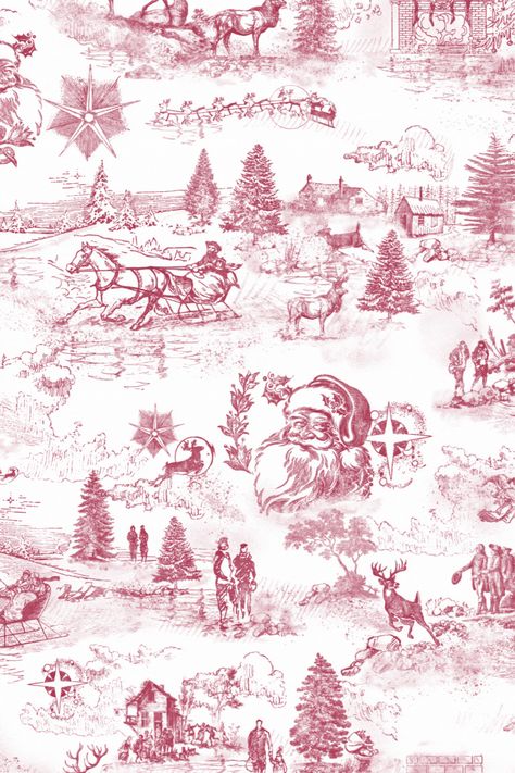 Santa Toile de Jouy Seamless Pattern and Digital Paper Set  This unique take on the classic toile de Jouy style features detailed Christmas-themed illustrations. This print is perfect for Christmas cards, wrapping paper, Christmas party invitations and more.  Scenes include Santas, sleighs, snow, Christmas trees, winter animals, presents, angels, reindeer, families celebrating and more. Peace On Earth Christmas, Designer Fabric Collections, French Toile, Earth Design, Mind's Eye, Peace On Earth, Christmas Scene, Big Book, Holiday Projects