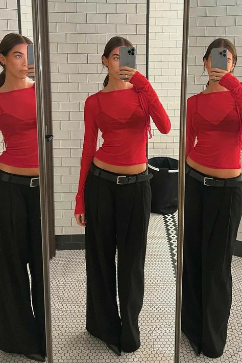 Red Mesh Top Outfit, Red Mesh Top, Red Top Outfit, Mesh Top Outfit, Party Fits, New Years Eve Outfits, Night Out Outfit, Mode Inspo, Going Out Outfits