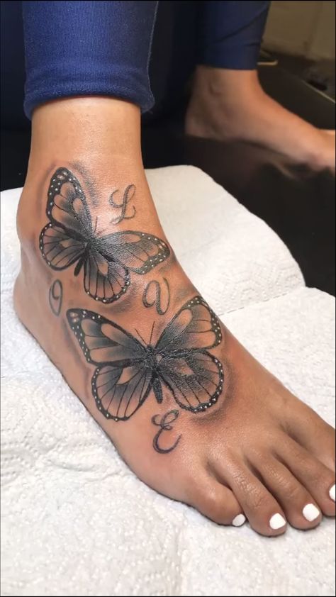 Ankle To Foot Tattoos For Women, Butterfly Tattoo On Feet For Women, Foot Tattoos For Black Women, Foot Tattoos For Women Butterfly, Butterfly Tattoo Foot, Cute Feet Tattoos, Cute Foot Tattoos For Women, Top Of Foot Tattoos For Women, Feet Tattoos For Women