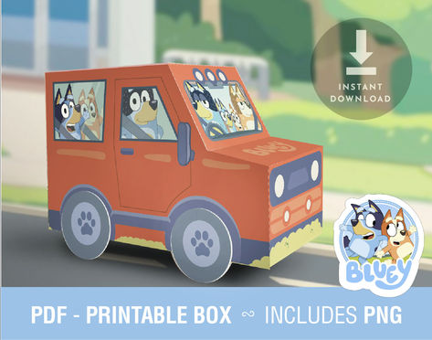 Instant download! print yourself, printable Bluey dog treat box, giveaway for birthday, party favor. Bluey Favor Ideas, Blue And Bingo, Printable Bluey, Dog Party Favors, Candy Treat Box, Truck Party Favors, Box For Birthday, Bluey Party, Ideas Cumpleaños