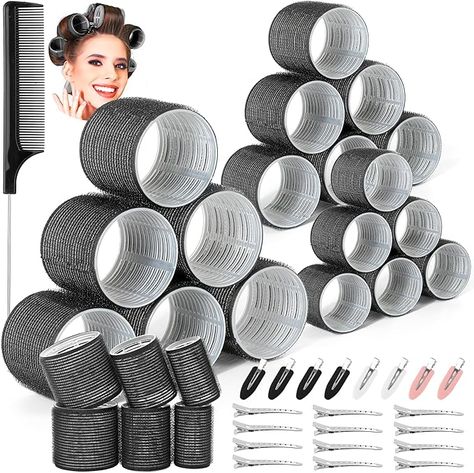 Thrilez 39PCS Hair Curlers Rollers with Clips Black Hair Roller with 3 Sizes 64mm 44mm 33mm, Jumbo Hair Roller with 12PCS Duckbill Clips Hair Rollers for Long Medium Short Thick Fine Volume Bangs Hair : Amazon.co.uk: Beauty Fine Hair Volume, Hair Curlers Rollers, Hair Roller, Heatless Hair Curlers, Rat Tail Comb, Short And Thick, No Heat Hairstyles, Medium Short Hair, Heatless Hairstyles