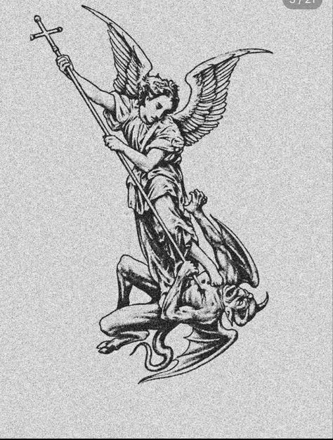 Xavier Wulf Tattoo Ideas, Medieval Angel Tattoo, Angel Swordsman Tattoo, Angel Men Tattoo, Dill Tattoos, St Micheal Arch Angel Tattoo, Siligism Tattoo, Shoulder And Arm Tattoo For Men, God Back Tattoo