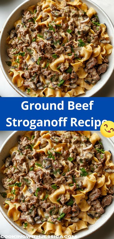 Searching for easy dinner recipes? Discover this Ground Beef Stroganoff that combines tender beef and creamy sauce for a mouthwatering experience. It's a family-friendly dish that's sure to become a weeknight favorite. Beef Stroganoff Mushrooms, Ground Beef Stroganoff With Mushrooms, Easy Beef Stroganoff With Ground, Easy Stroganoff Recipe Ground Beef, Easy Beef Stroganoff Recipe, Stroganoff Recipe Ground Beef, Beef Stroganoff Ground Beef, Beef Stronganoff, Beef Stroganoff With Ground Beef