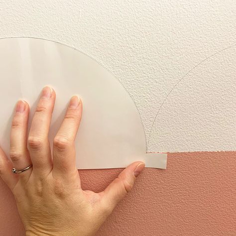 How to Paint a Scalloped Wall - With Free Downloadable Template Hallway Space Ideas Upstairs, Scalloped Wall Painting, Wall Painted Half And Half, Framed Bedroom Wall, Half Way Painted Wall, Scallop Wall Stencil, Pink Scallop Painted Wall, Blue Scalloped Wall, How To Do Scalloped Edge Paint