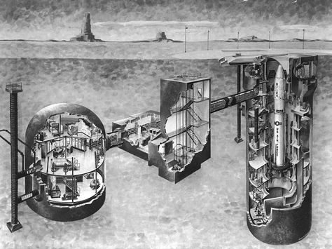 Artist rendering of the underground Titan II missile site. Ideas For Veterans Day, Strategic Air Command, George Patton, Underground Bunker, Underground Homes, Survival Shelter, Nuclear Power, Veterans Day, Survival Skills