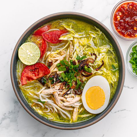 If you have been to Jakarta, Bali, or any part of Indonesia and are craving that delicious Soto Ayam, you can now make it right at home. It's the best soup to serve on cold or rainy days. Soto Ayam, also known as Soto Ayam Bening is one of the easiest Indonesian soup recipes you can make. Anyone can put this meal together, there are no special cooking skills required.#SotoAyam #recipe Soto Ayam Recipe, Vermicelli Noodles, Indonesian Cuisine, Homemade Spices, Egg Tart, Asian Flavors, Carne Asada, Indonesian Food, Cooking Skills