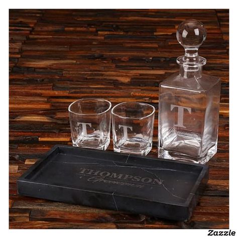 Chic Marble Tray with Decanter and Whiskey Glasse Rocks Glasses Whiskey, Glass Whiskey Decanter, Personalized Whiskey Decanter, Wedding Gifts For Men, Marble Bar, Bar Tray, Black Tray, Personalized Whiskey, Rocks Glasses