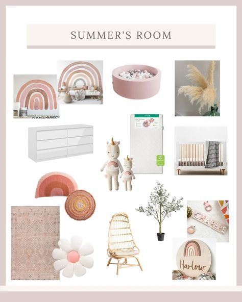 Summer's Bedroom - Lolo Webb Lolo Webb, Big Dresser, Rainbow Mural, Rattan Egg Chair, Malm Dresser, Gold Drawer Pulls, Rainbow Sign, Mountain Decal, Summer Bedroom