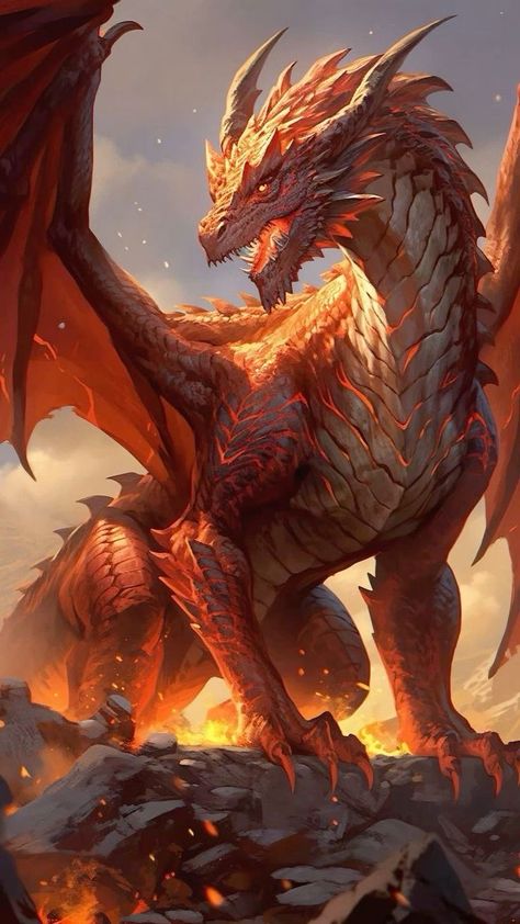 Fire Breathing Dragon Art, Drogon Got Fanart, Four Legged Dragon, Earth Dragon Art, Dragon Body Reference, Red Dragon Aesthetic, Dragons Reference, Fire Drake, Dragon Breathing Fire