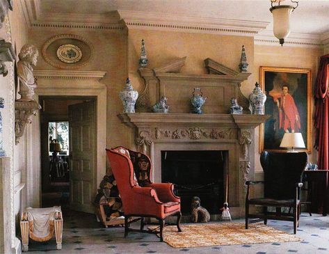 Haseley Court  - Nancy Lancasters home Porcelain Fireplace, Nancy Lancaster, English Country Interiors, Drawing Rooms, Dollhouse Inspiration, Fireplace Mantles, Traditional Chic, Swan Chair, Campaign Design