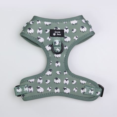 Green Sheep Adjustable Dog Harness - Goody Paws Green Dog Harness, Cool Dog Harness, Gsp Puppy, Dog Collar Pattern, Walter Boys, Singer Dr, Green Dog Collar, Velvet Dog Collar, Personalized Leather Dog Collar