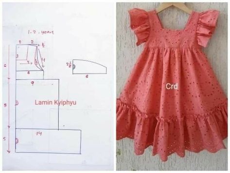 ကလေးဝတ် Pattern, Kids Frocks Design Sewing Patterns, Toddler Sewing Patterns, Toddler Dress Patterns, Projek Menjahit, Baby Clothes Patterns Sewing, Easy Dress Sewing Patterns, Kids Clothes Patterns, Dress Sewing Tutorials