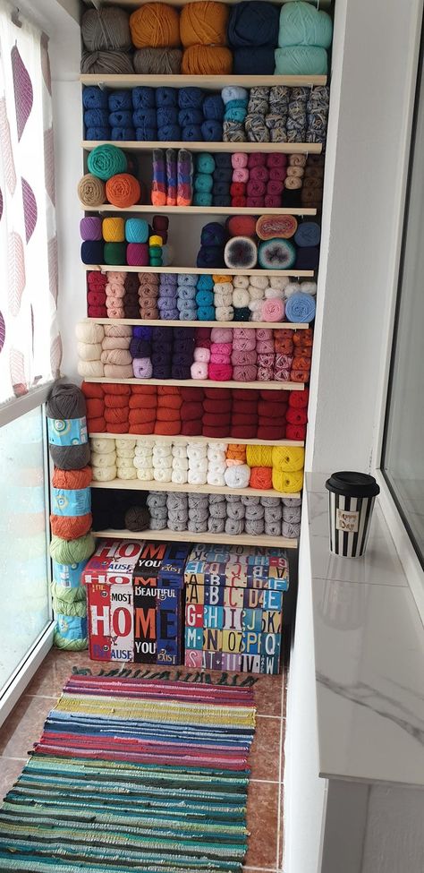 Crochet Organization Craft Storage, Organizing Crochet Supplies, Yarn Organization Small Spaces, Yarn Wall Storage, Yarn Room Ideas, Yarn Organization Ideas, Yarn Storage Ideas Small Spaces, Yarn Storage Ideas, Yarn Storage Solutions