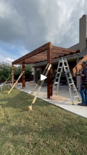 7.9K views · 36 reactions | Sides going up on this Modern SkyPoly Pergola in Plano! 2x12 sides. 4x12 Headers. 8x8 posts. Roof Tie - SkyLift Roof Risers. This pergola is 30 foot wide. Extends out 16 foot!   DM us or text 972-342-1645 to quote!   #pergola #patiocover #pergoladesign #patiodesign #outdoorlivingspace #skypoly #modernpergola | Cover Your Pergola Pergola Ideas Attached To House, Skypoly Pergola, Backyard Kitchens, Modern Pergola, Covered Deck, Backyard Kitchen, Covered Decks, Pergola Patio, Pergola Designs