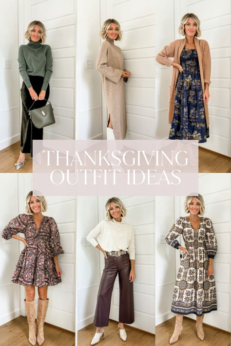 6 outfit ideas that would be perfect for Thanksgiving or any holiday event this season! I love all of the warm tones. Wearing XS in all! 2024 Thanksgiving Outfit, Thanksgiving Outfit 2024, Friendsgiving Outfit, Fam Photos, Loverly Grey, Thanksgiving Outfit Ideas, Fall Clothes, Thanksgiving Outfit, Holidays And Events