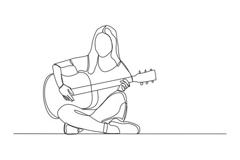 Woman Playing Guitar Drawing, Guitar Drawing, Continuous Line Drawing, Continuous Line, Cityscape Photos, Logo Banners, Nature Backgrounds, Heart With Arrow, Background Banner