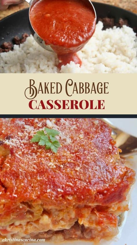 Unstuffed cabbage rolls gives you all the flavor of your favorite golabki or golumpkis without stuffing leaves. It's like a cabbage lasagna! Cabbage Rolls Lasagna, Golumpki Casserole, Cabbage Roll Lasagna, Cabbage Lasagna Recipes, Layered Cabbage Roll Casserole, Halupki Casserole, Unstuffed Cabbage Rolls Casserole, Cabbage Rolls Casserole, Lazy Cabbage Roll Casserole