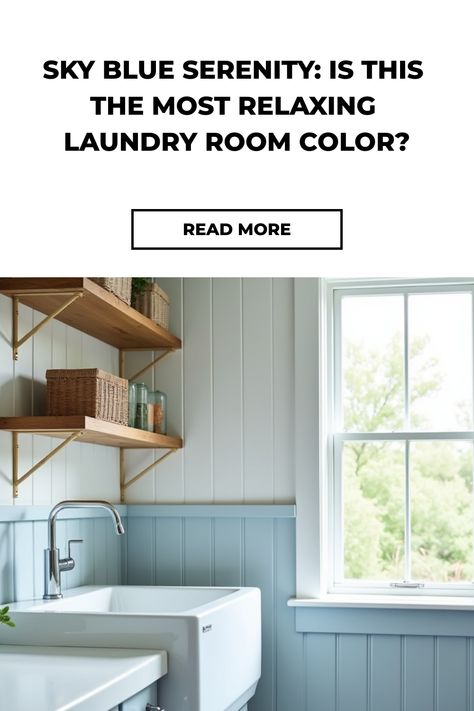 Serene laundry room with light blue beadboard walls and white cabinets Laundry Room Blue Walls, Farmhouse Laundry Room Colors, Beadboard Laundry Room, Laundry Room Color, Blue Beadboard, Blue Laundry Room, Beadboard Walls, Modern Farmhouse Laundry, Modern Farmhouse Laundry Room