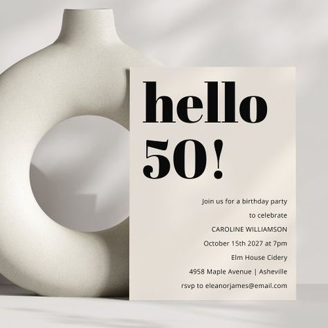 $2.77 | Bold Typography Ivory Modern 50th Birthday Party #ivory cream ecru off-white black, 50th 50 fifty fiftieth, birthday party celebration adult, modern aesthetic, cute design, bold typography, editable text template, unique, simple to change age, trendy contemporary style Fiftieth Birthday, 77th Birthday, 50th Birthday Party Invitations, Text Template, Birthday Party Design, 50th Birthday Invitations, Adult Birthday Invitations, Back To School Deals, Birthday Party Celebration