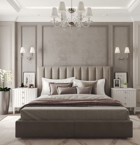 Neo Classical Interiors Bedroom, Neo Classical Bedroom, Sleeping Room Design, Black Feature Wall, Luxe Living Room, College Room Decor, Style Apartment, Wood Interior Design, Luxury Bedroom Design