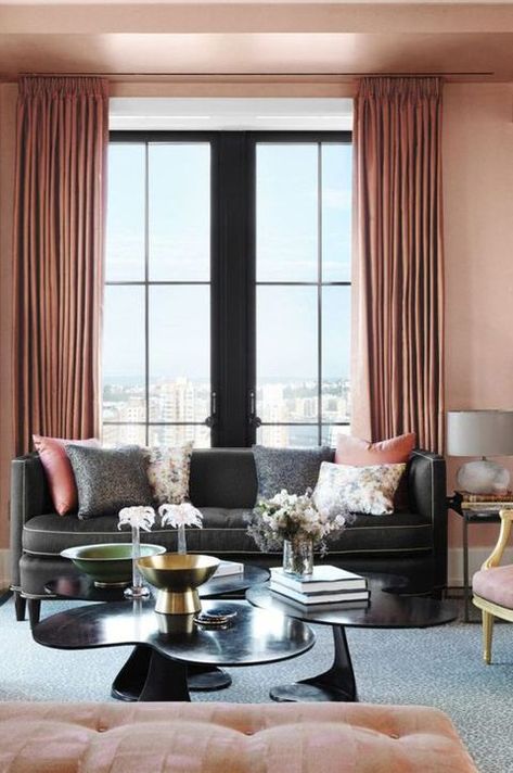 color combinations Peach Sofa Living Rooms, Peach Sofa, Curtain Treatments, Sofa Living Rooms, Bedroom Wall Color, Modern Paint Colors, Curtains Living Room Modern, Luxe Living Room, Pink Living Room