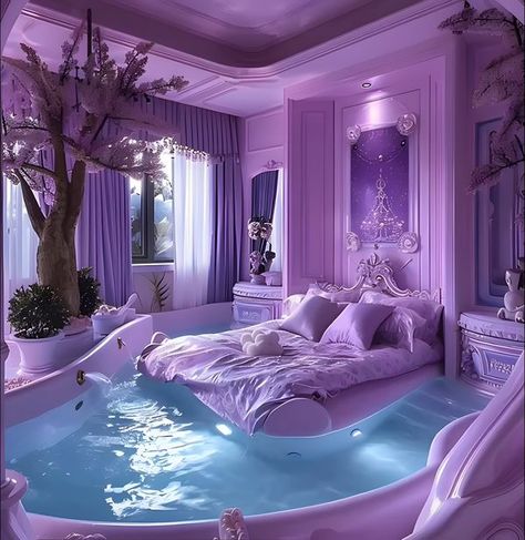 Preppy Purple Room, Purple House Aesthetic, Purple Aesthetic Room Decor, Purple Bedroom Aesthetic, Beautiful Dorm Room, Purple Bedroom Decor, Luxury Kids Bedroom, Ikea Kura Bed, Purple Room