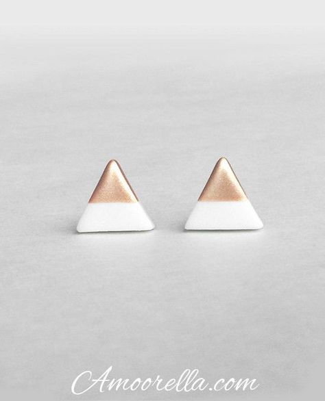 Triangle Clay Earrings, Everyday Polymer Clay Earrings, Clay Studs Earrings, Sculpy Earrings, Unique Clay Earrings, Clay Earrings Studs, Cute Polymer Clay Earrings, White Clay Earrings, White Polymer Clay Earrings