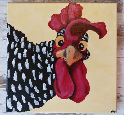 Painting Ideas Chicken, Painted Chicken, Painting Chickens, Simple Chicken Painting Ideas, Cute Rooster Drawing, Painted Chickens, Hen Art, Funny Chicken Paintings, Painting Chickens Simple