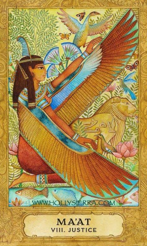 Maat from Chrysalis Tarot Maat Goddess, Leo Constellation Tattoo, Justice Tarot, Egyptian Painting, Ancient Egypt Art, Japon Illustration, Egypt Art, Egyptian Mythology, Ancient Egyptian Art