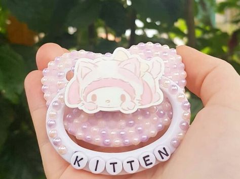 My Melody Pacifier, Kitten Space, Pet Regression, Bling Pacifier, Pet Spaces, Hello Kitty Aesthetic, Baby Kittens, Cute Little Things, My Melody