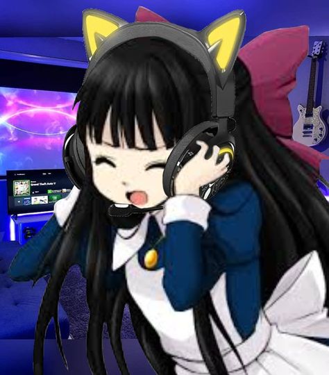 Aya from Mad Father with her gaming headphones in a gaming room Mad Father Aya, Aya Touhou, Mad Anime, Aya Mad Father, Ib Fanart, Ib Garry, Father Meme, Amino Aesthetic, Purple Goth