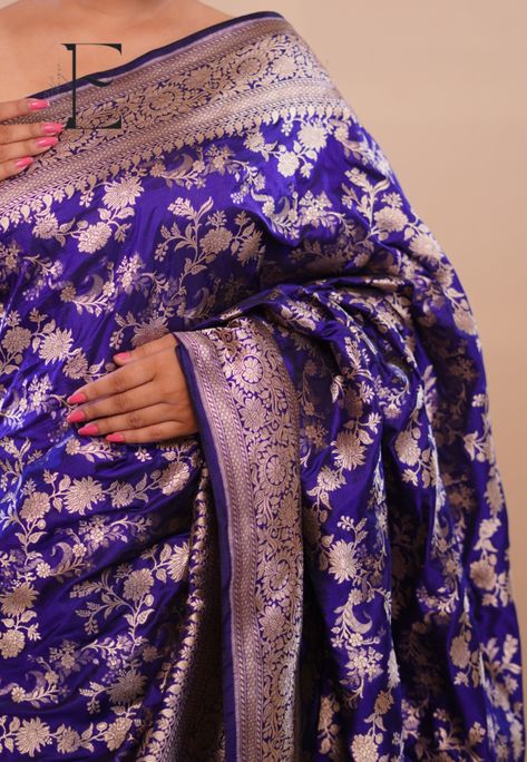 Royal Blue Jaal Katan Silk Banarasi Handloom Saree – Crafted in Pure Lab-Tested 100% Katan Silk for Regal Elegance Banaras Katan Silk Saree, Royal Blue Banarasi Saree, Blue Banarasi Saree, Ornate Border, Regal Elegance, Katan Silk Saree, Katan Silk, Zari Work, Wedding Outfits