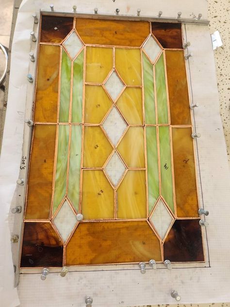 Square Stained Glass Window, Fake Stain Glass Windows Diy, Stained Glass Border, Stained Glass Rectangle, Stained Glass Patterns Art Deco, Square Stained Glass Patterns, Glasswork Art, English Windows, Tiffany Window