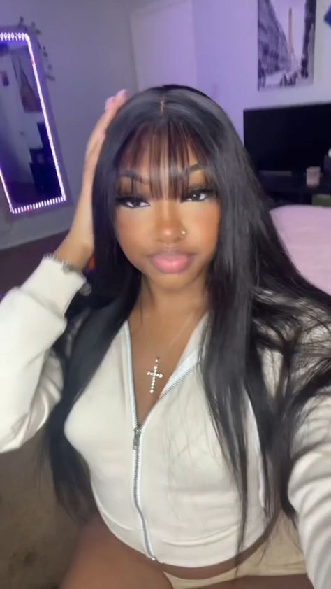 Black Straight Hair Wig, Lace Front Wigs With Bangs, Lace Front Wig With Bangs, Straight Lace Front Wig, Frontal Wig Hairstyles, Birthday Hairstyles, Quick Weave Hairstyles, Pretty Braided Hairstyles, 100 Human Hair Wigs