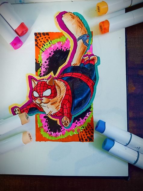 Spiderman Marker Art, Spider Cat Drawing, Spider Man Spider Verse, Spider Verse Art, Spider Cat, Spider Man Across The Spider Verse, Spiderman Drawing, Spiderman Art Sketch, Minted Art