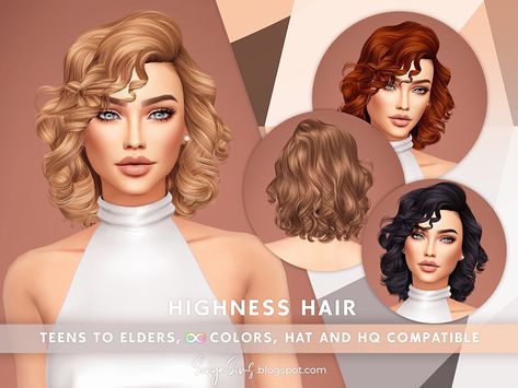 Highness Hair Short Hair With Curls, Olivia Hair, Hair With Curls, Fishtail Hairstyles, Sims 4 Male Clothes, Pelo Sims, High Hair, Romantic Updo, Hair Kids