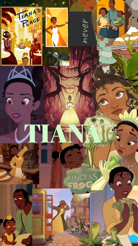 Princess And The Frog Collage, Princess Tiana Wallpaper, Frog Collage, Tiana Wallpaper, Black Disney Princess, Tiana And Naveen, Tiana Disney, Pretty Wallpaper Ipad, Princesa Tiana