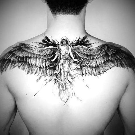 Gay Tattoos, Back Tattoos For Guys Upper, Angel Back Tattoo, Celestial Elements, Back Piece Tattoo, Cool Chest Tattoos, Back Tattoos For Guys, Back Of Shoulder Tattoo, Tattoo Style Drawings