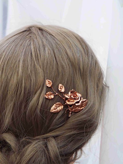 Rose Hairpin, Rose Hair Pin, Bronze Hair, Hair Brooch, Rose Hair, Golden Rose, Party Stuff, English Roses, Hair Pin