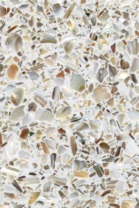 Shell Series – Designed using 100% Mother of Pearl, Shell Series 02 is a beautiful white terrazzo design for flooring, countertops, and more. Specify Shell Series 02 (SH02) for poured-in-place epoxy terrazzo installations. Products: TERRAZZCO Brand Products Matrix Color: EZPour Epoxy 158 – White Aggregates: Mother of Pearl Availability: Made to Order Projects: Commercial, Institutional, Industrial #terrazzo #interiordesign #shells Pearl Interior, Neutral Terrazzo, Pink Terrazzo Floor, Shell Terrazzo, Pink Terrazzo Tile, Terazzo Blush Pink, Terazzo Floor, Terrazzo Table, Matrix Color